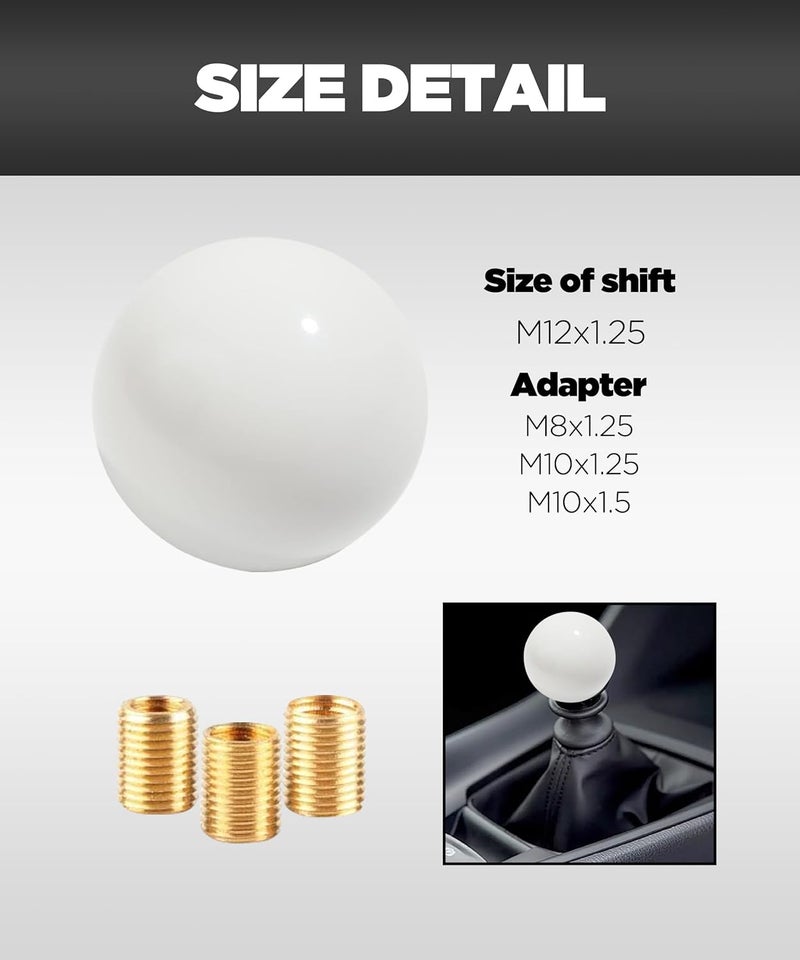 Reswish Shift Knob Manual Gear,Round Shift Knob Acrylic Gear Shift Knob,4 5 6 Speed Universal Shifter Knob with 3 Adapters,Fit for Manual Car M 8 * 1.25, M 10 * 1.25, M 10 * 1.5, M 12 * 1.25 (White) - Image 2